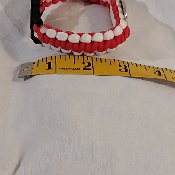 Red and White Paracord Bracelet with Logo - Picture 3 of 7